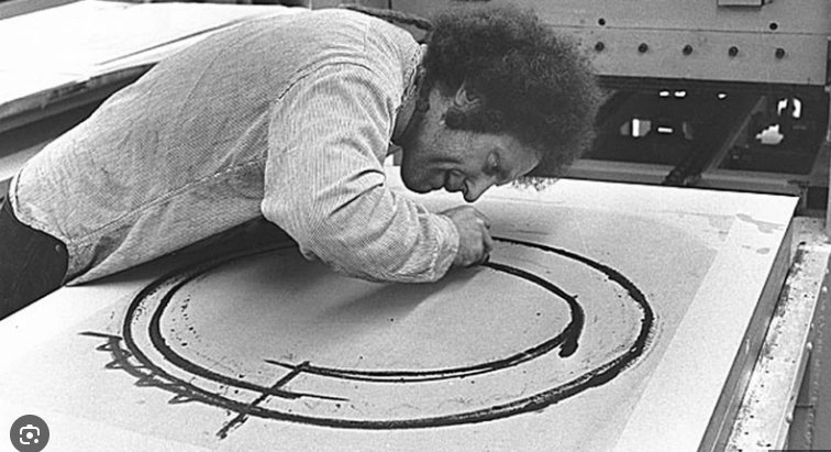 Richard Serra drawing on a lithographic plate, Gemini G.E.L., Los Angeles, 1972.png