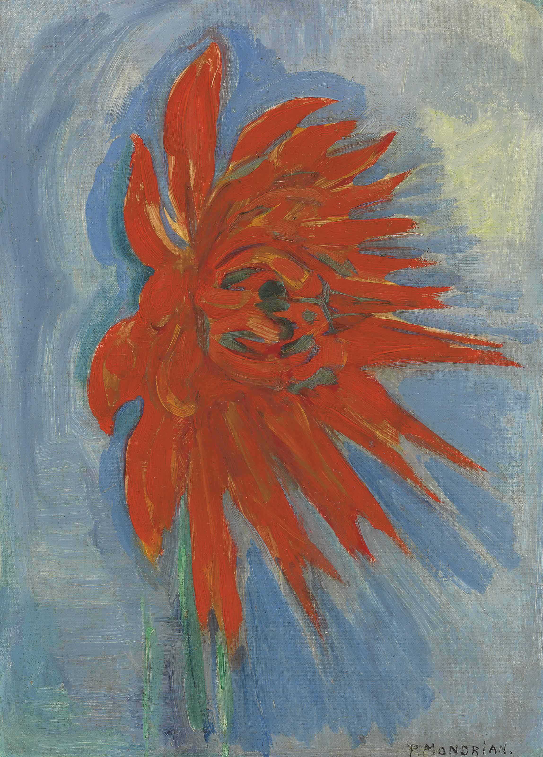 Piet Mondrian, Red Chrysanthemum on Blue Background, ca. 1909-1910.jpg